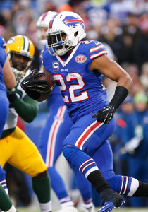 Dec 14, 2014; Orchard Park, NY, USA; Buffalo Bills running back Fred Jackson (22) runs the ball during the second half against the Green Bay Packers at Ralph Wilson Stadium. The Bills beat the Packers 21-13. Mandatory Credit: Kevin Hoffman-USA TODAY Sports